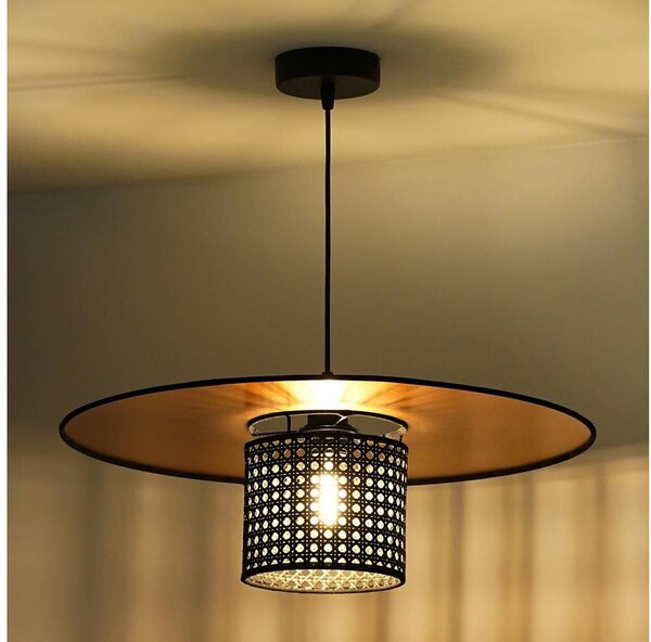 Duolla - Lustr na lanku TOKYO RATTAN 1xE27/15W/230V pr. 50 cm zlatá/černá