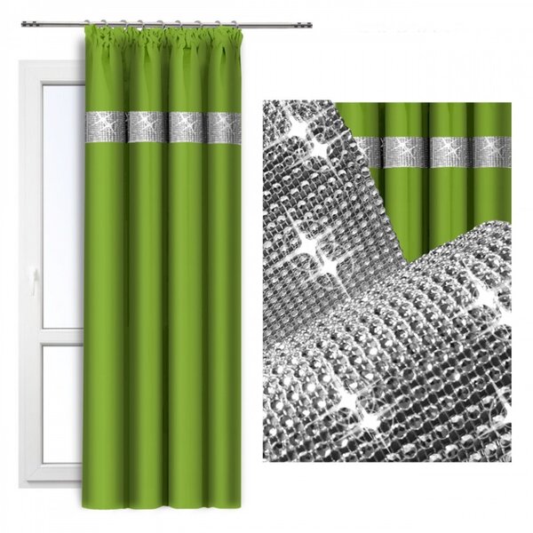 Závěs na řasící pásce se zirkóny 140x250 cm světle zelený Barva Zelená Rozměry 140x250 cm