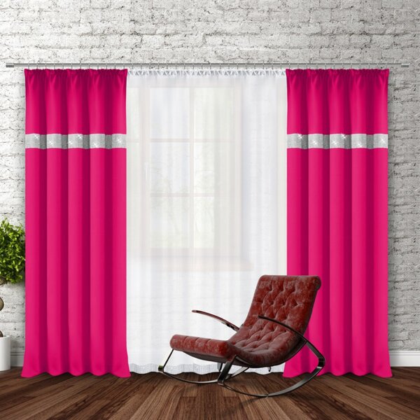 Závěs na řasící pásce se zirkóny 140x250 cm fuchsie Barva Fuchsia Rozměry 140x250 cm
