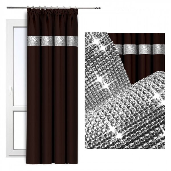Závěs na řasící pásce se zirkóny 140x250 cm tmavě hnědý Barva Hnědá Rozměry 140x250 cm