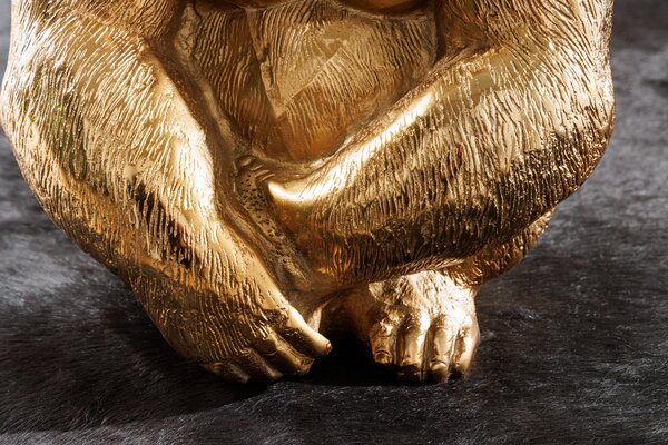 Luxusní kulatý příruční stolek Wilde v art-deco stylu s podstavou s figurou gorily ve zlaté barvě a skleněnou deskou 51 cm