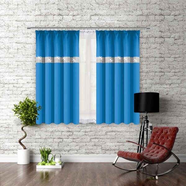 Závěs na řasící pásce se zirkóny 140x160 cm blankytně modrý Barva Blankytna modrá Rozměry 140x160 cm