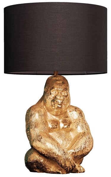 Designová stolní lampa Apell s kovovou podstavou ve zlaté barvě ve tvaru gorily as kruhovým černým stínítkem 60 cm
