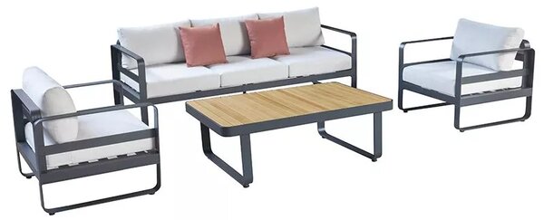 Zahradní 5 místná sedací souprava CUBE bílá/teak Exteriér | Zahradní sedací sestavy
