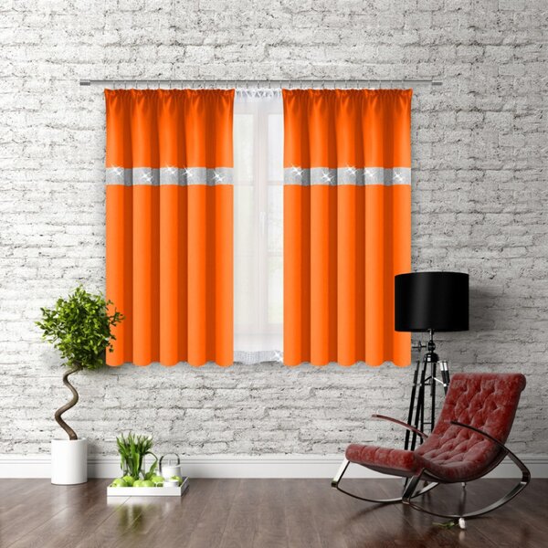 Závěs na řasící pásce se zirkóny 140x160 cm oranžový Barva Oranžová Rozměry 140x160 cm
