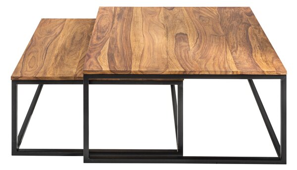 Industriální set dvou konferenčních stolků Elements II ze sheesham dřeva a černé kovové podstavy 65cm