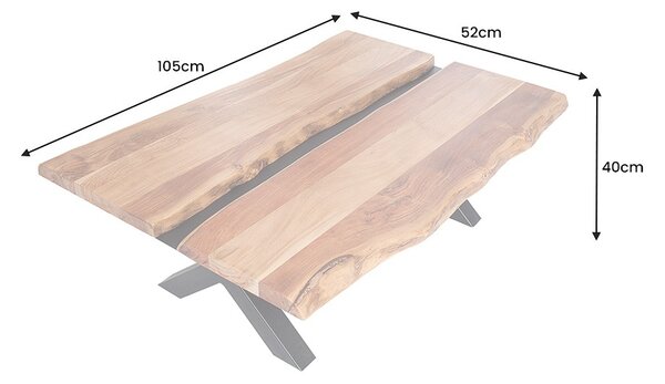 Designový konferenční stolek Amazonas z masivního akáciového dřeva s překříženými nožičkami 105cm