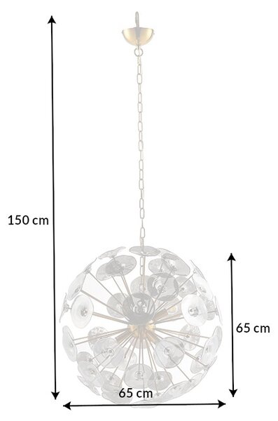 Designový art-deco lustr Nebulosa ve tvaru koule se zlatou kovovou konstrukcí a 48 skleněnými panely 65 cm