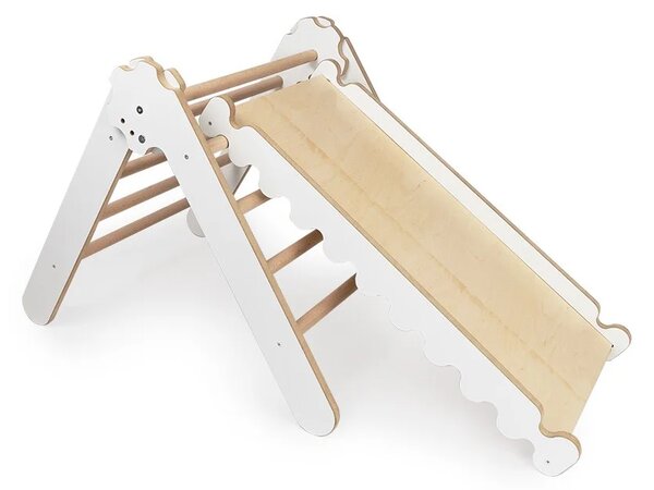 Moderní Pickler Triangle prolézačka se skluzavkou - bílá (Montessori domácí prolézačka Piklerové Trojúhelník se skluzavkou)