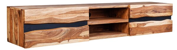 Designový nástěnný TV stolek Mammut II z masivního sheesham dřeva se dvěma dvířky a poličkami 160cm