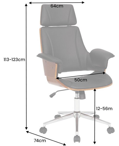 Designová kožená otočná kancelářská židle Madison s dřevěnými prvky na kolečkách hnědá černá 64 cm
