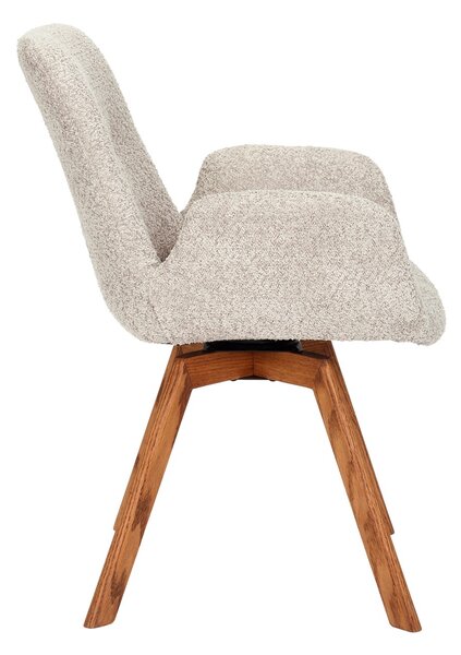 Designová moderní otočná židle Gothenborg se světlým béžový buklé čalouněním as opěrkami na ruce 61 cm