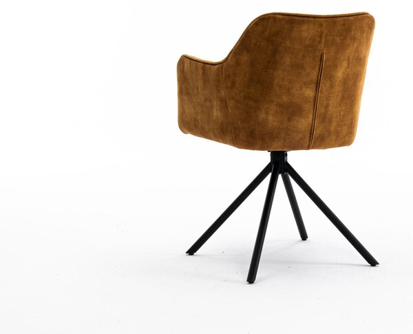 Moderně otočné křeslo Kristal Mustard s hořčicově žlutým sametovým potahem a černými kovovými nožičkami 80cm