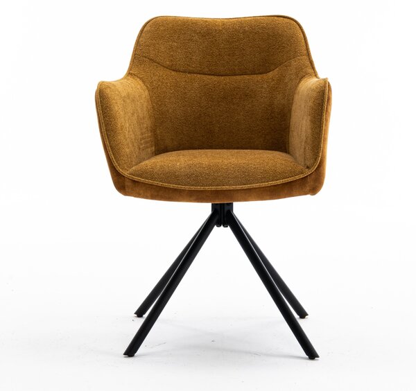 Moderně otočné křeslo Kristal Mustard s hořčicově žlutým sametovým potahem a černými kovovými nožičkami 80cm