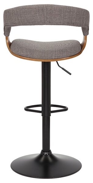 Designová retro otočná barová židle Norwich s šedým čalouněním a detailem z jasanového dřeva 50 cm