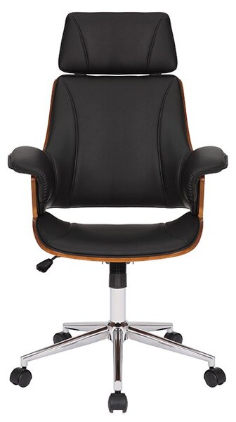 Designová kožená otočná kancelářská židle Madison s dřevěnými prvky na kolečkách hnědá černá 64 cm