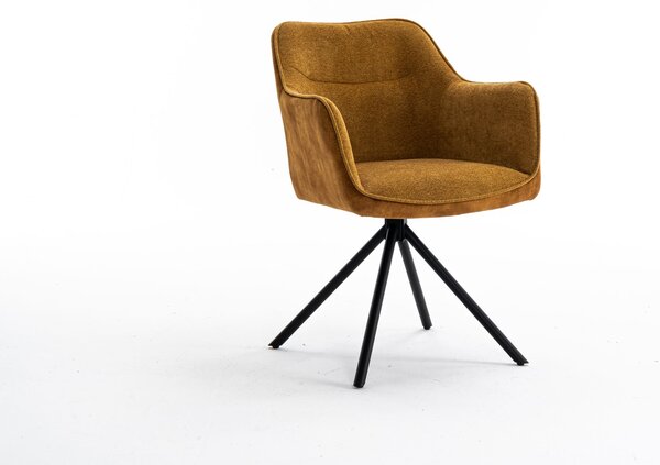 Moderně otočné křeslo Kristal Mustard s hořčicově žlutým sametovým potahem a černými kovovými nožičkami 80cm