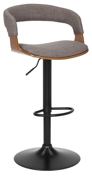 Designová retro otočná barová židle Norwich s šedým čalouněním a detailem z jasanového dřeva 50 cm