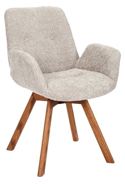Designová moderní otočná židle Gothenborg se světlým béžový buklé čalouněním as opěrkami na ruce 61 cm