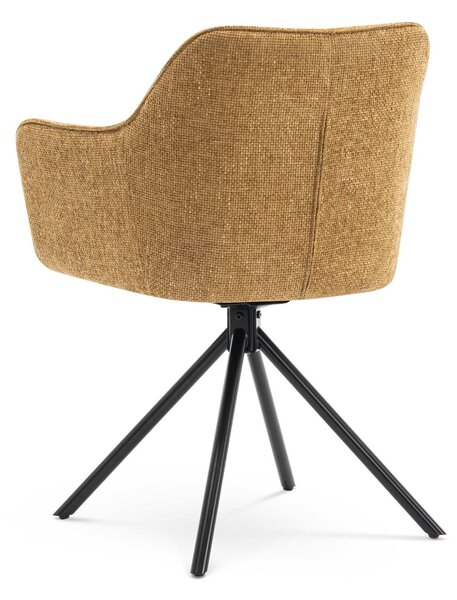 Moderně otočné křeslo Kristal Mustard II s hořčicově žlutou potahovou laťkou a černými kovovými nožičkami 80cm