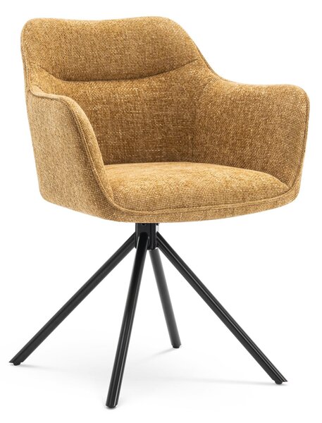 Moderně otočné křeslo Kristal Mustard II s hořčicově žlutou potahovou laťkou a černými kovovými nožičkami 80cm