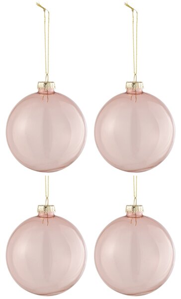 Set čtyř růžových skleněných vánočních ozdob J-Line Loli 10,5 cm