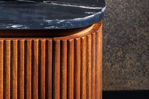 Art deco televizní stolek Gatsby s mramorovou deskou v černé barvě z mangového dřeva 160 cm