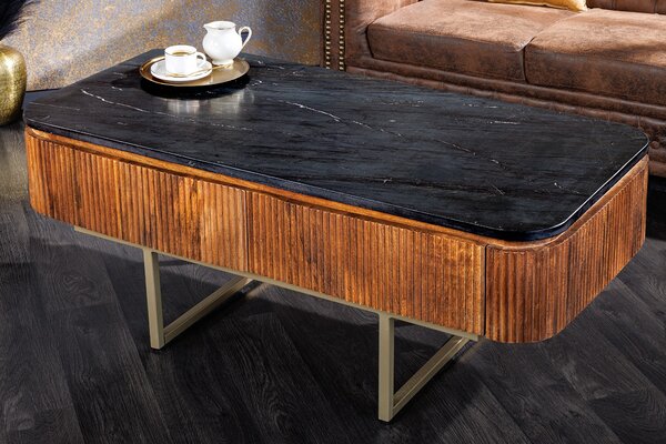 Designový art deco konferenční stolek z mangového dřeva z kolekce Gatsby s mramorovým designem 110 cm
