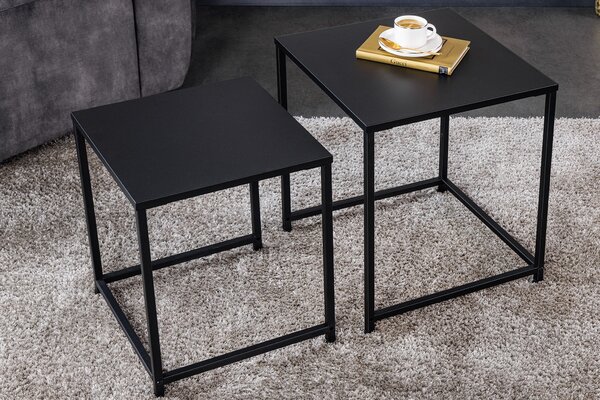 Industriální set dvou černých čtvercových konferenčních stolků Industria Durante 46 cm
