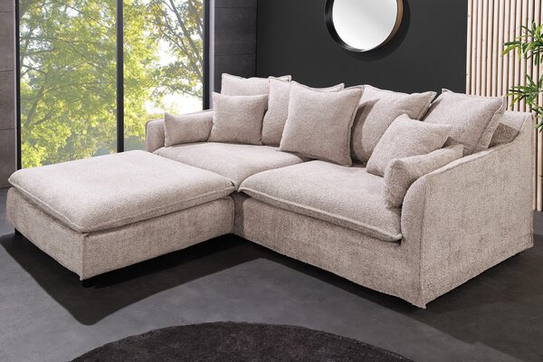 Designový čtvercový čalouněný taburet Heaven s béžovým čalouněním 100 cm