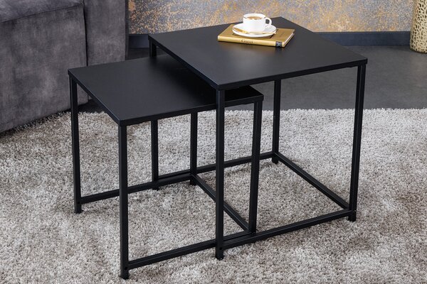 Industriální set dvou černých čtvercových konferenčních stolků Industria Durante 46 cm