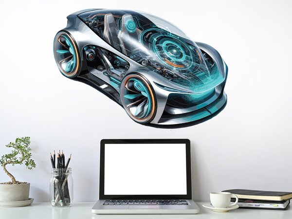 Auto z budoucnosti textilní přelepitelná samolepka na zeď arch 47 x 33 cm