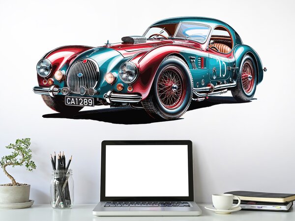 Závodní auto veterán textilní přelepitelná samolepka na zeď arch 47 x 22 cm