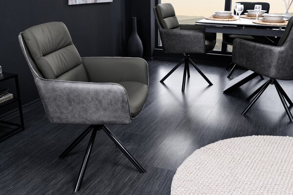 Designová kožená otočná židle Coiro v šedé barvě s industriálním nádechem 88 cm