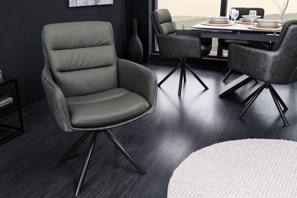 Designová kožená otočná židle Coiro v šedé barvě s industriálním nádechem 88 cm