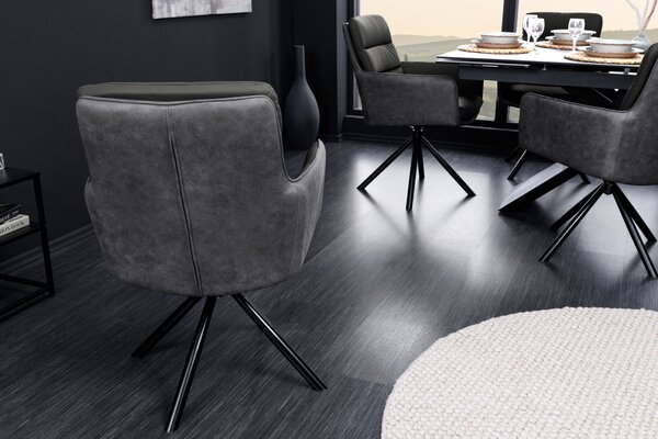 Designová kožená otočná židle Coiro v šedé barvě s industriálním nádechem 88 cm