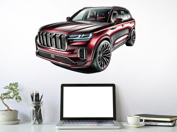 Červené auto SUV textilní přelepitelná samolepka na zeď arch 46 x 31 cm