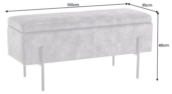 Moderní šedá designová lavice Irvin s úložným prostorem a sametovým čalouněním 100 cm