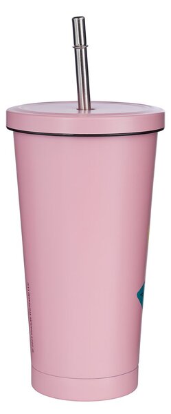 PEANUTS Kelímek nerezový s brčkem 500 ml - růžová