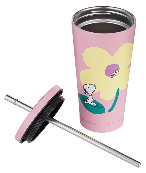 PEANUTS Kelímek nerezový s brčkem 500 ml - růžová