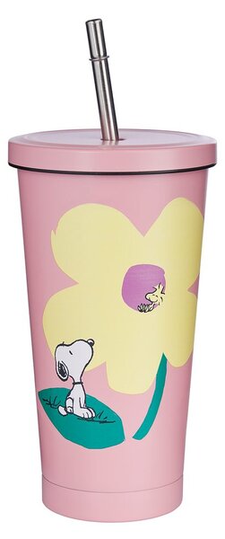 PEANUTS Kelímek nerezový s brčkem 500 ml - růžová
