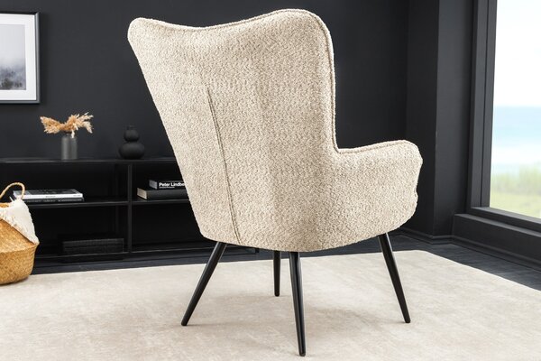 Moderní designové křeslo ušák Scandinavia s potahem z buklé látky v šedo bílé barvě s ozdobným prošíváním 98 cm