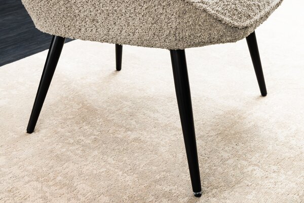 Moderní designové křeslo ušák Scandinavia s potahem z buklé látky v šedo bílé barvě s ozdobným prošíváním 98 cm