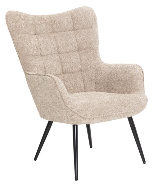 Moderní designové křeslo ušák Scandinavia s potahem z buklé látky v šedo bílé barvě s ozdobným prošíváním 98 cm