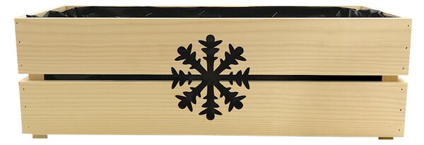 AMADEA Dřevěný vánoční truhlík s vločkou přírodní, uvnitř s černou fólií, 52x21,5x17cm, český výrobek