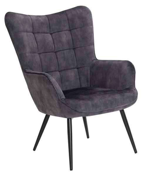 Designové křeslo ušák Scandinavia s šedým sametovým potahem a ozdobným prošíváním 98 cm