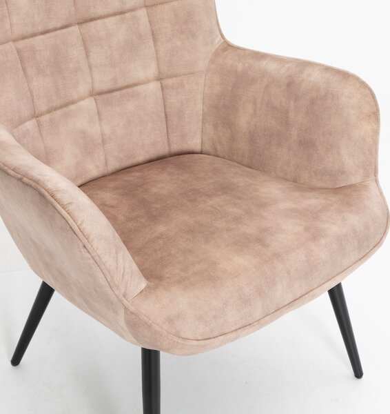 Designové čalouněné křeslo ušák Scandinavia se sametovým potahem v šampaňské béžové barvě s ozdobným prošíváním 98 cm