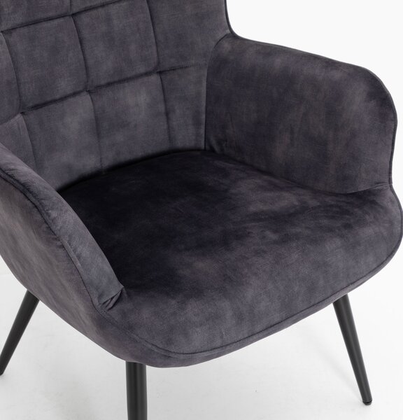 Designové křeslo ušák Scandinavia s šedým sametovým potahem a ozdobným prošíváním 98 cm