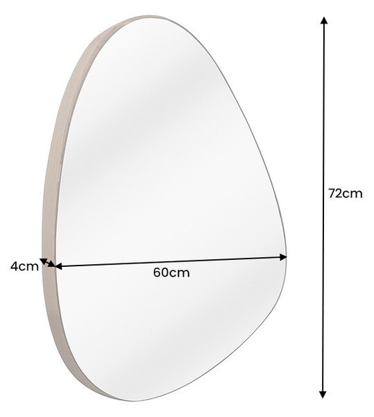 Moderní asymetrické nástěnné zrcadlo Antonio se zaoblenými hranami a hnědým dubovým rámem po bocích 72 cm
