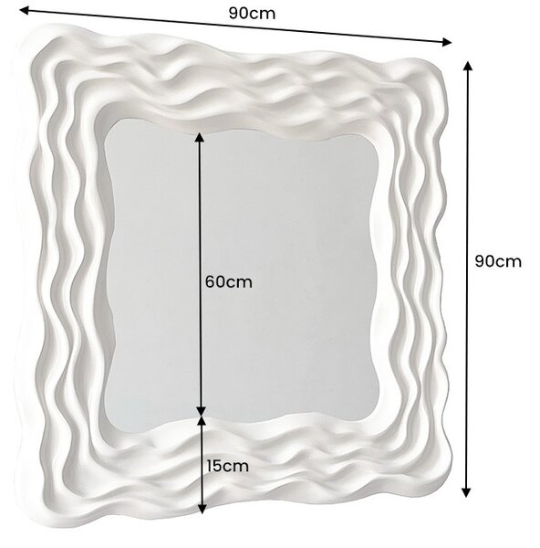 Designové čtvercové nástěnné zrcadlo Fouetté se zdobeným rámem s reliéfním vlnovkovým vzorem světlá béžová 90 cm